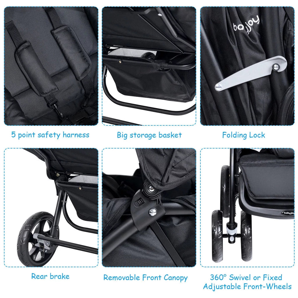 Double Stroller Foldable Lightweight Black G496776