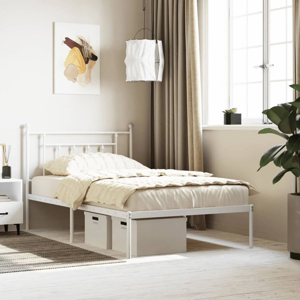 White Metal Bed Frame with Headboard E64916