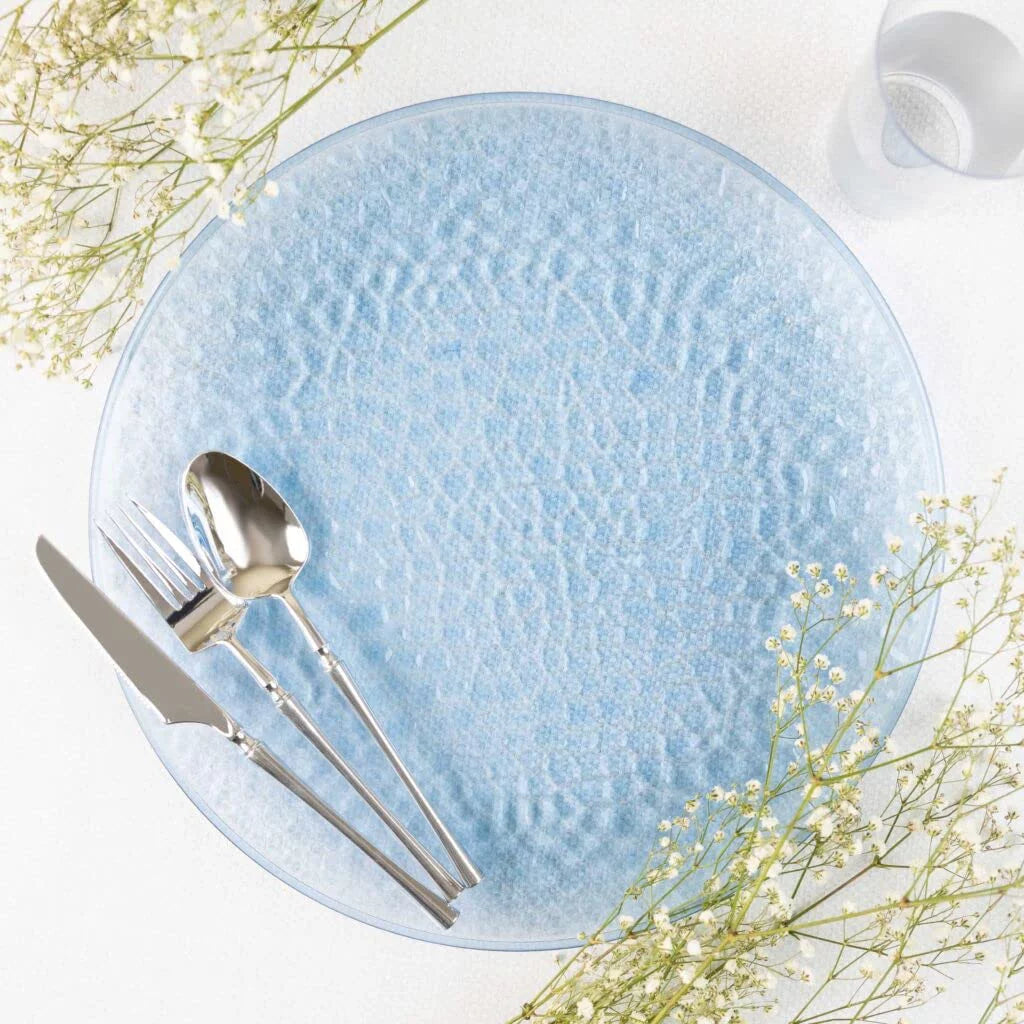 13" Round Translucent Blue Plastic Plates E239188