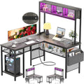 Black Oak L Shaped Desk with Power Outlets and USB Ports K94159