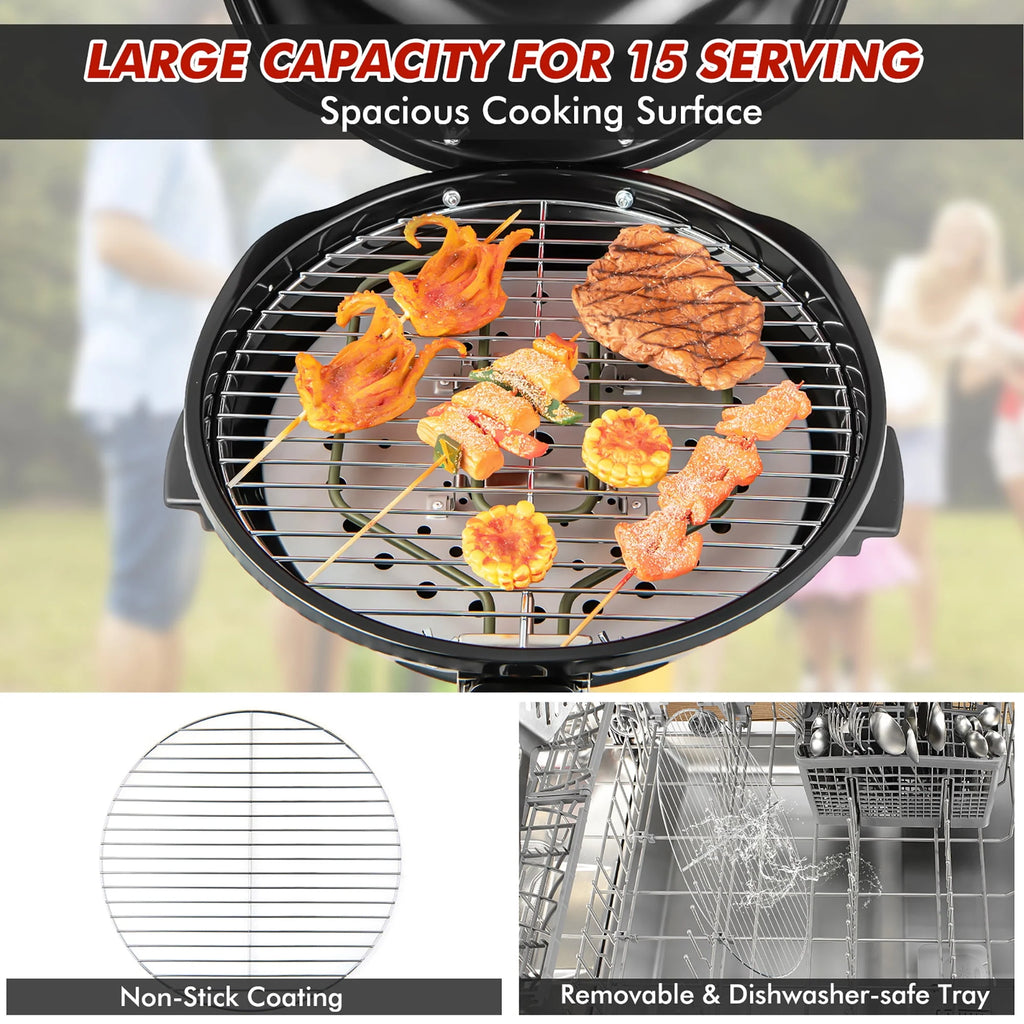 Portable 1600W Electric BBQ Grill with Temperature Control Black N7468