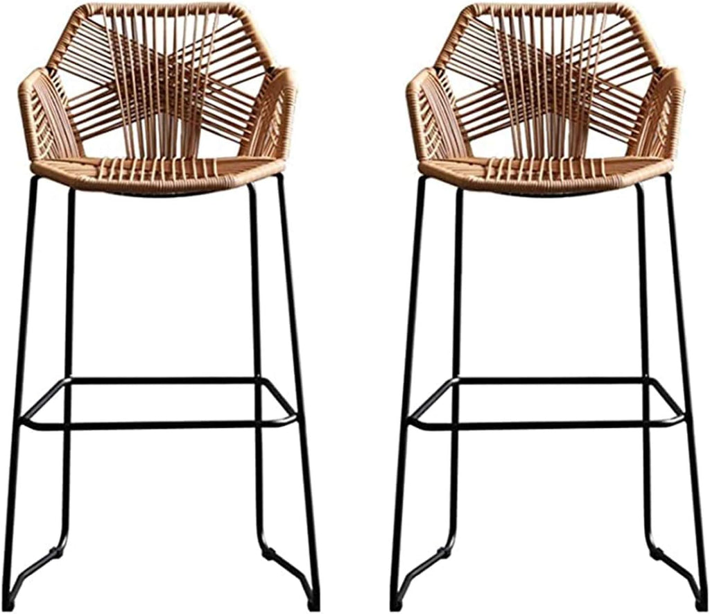 Beige Rattan Bar Stool with Footrest & Back N469