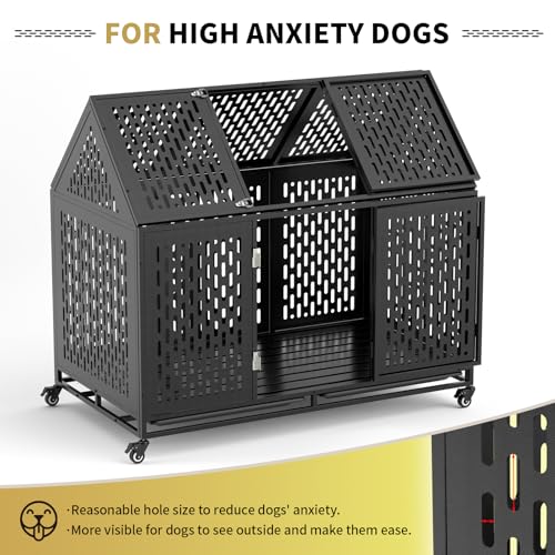 52 Inch Heavy Duty XXL Dog Crate with Open Roof Top, Trays and Wheels O893102