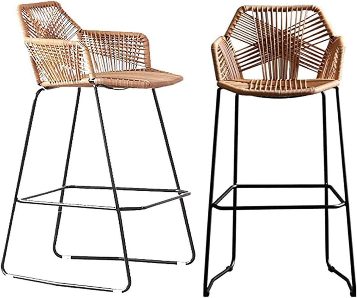 Beige Rattan Bar Stool with Footrest & Back N469