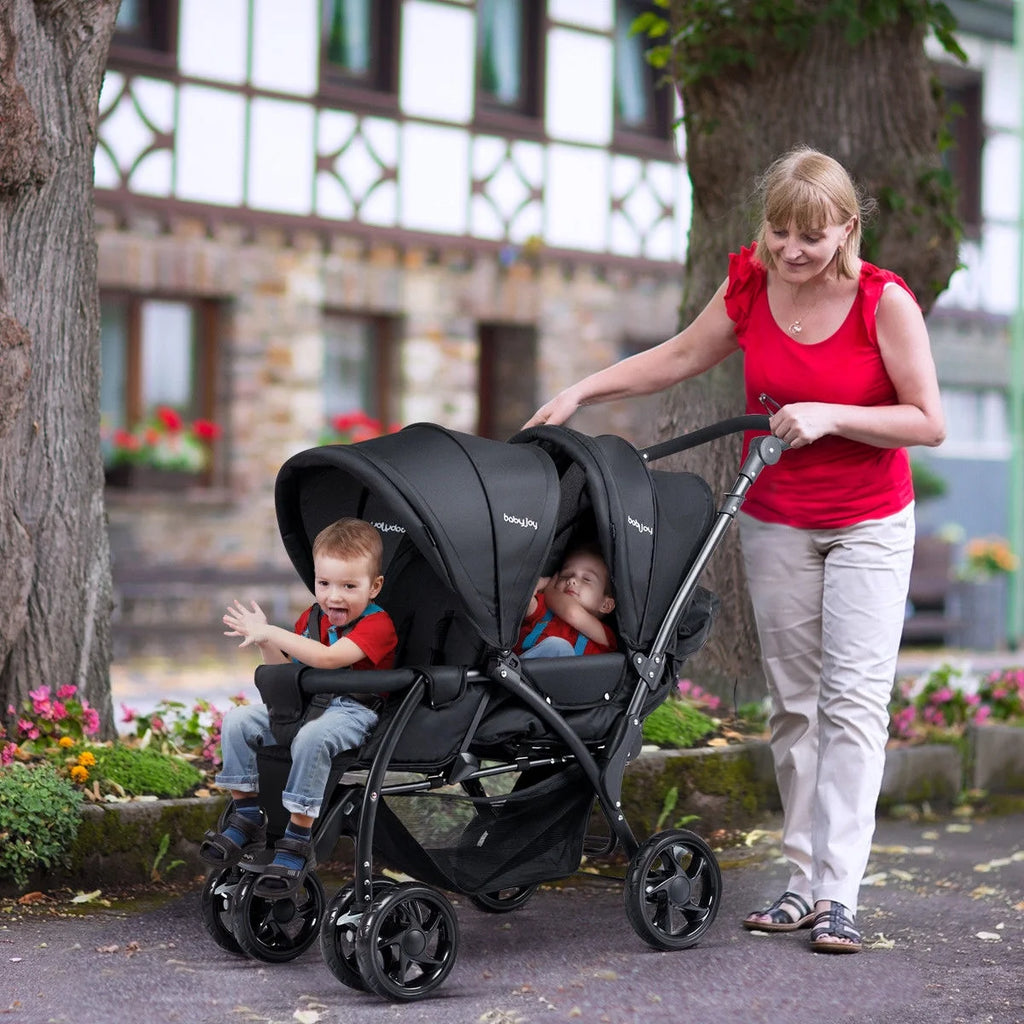 Double Stroller Foldable Lightweight Black G496776