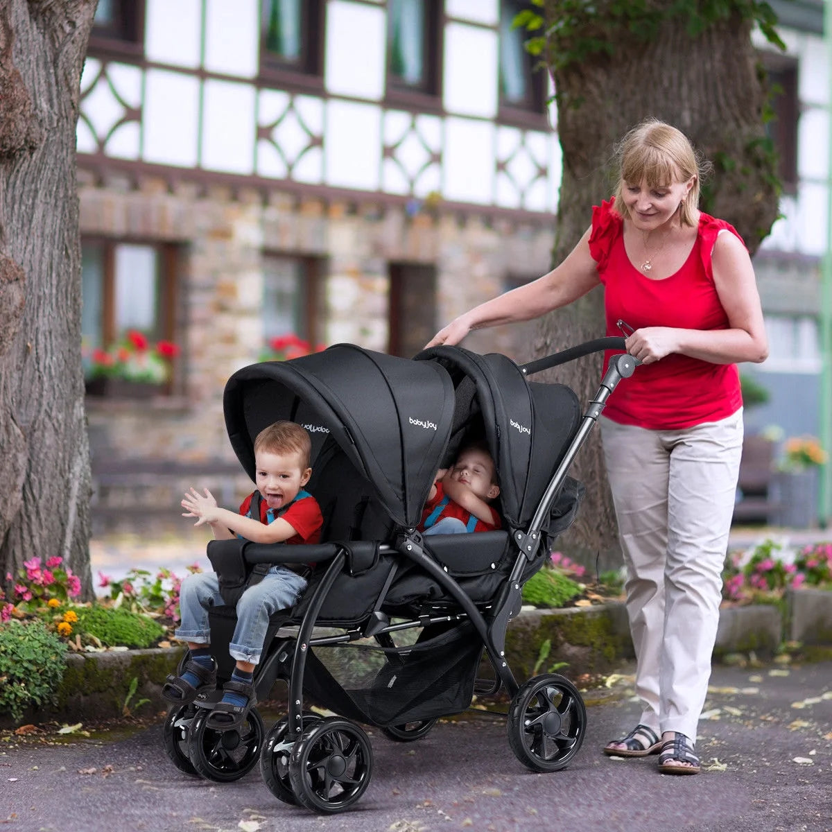 Double Stroller Foldable Lightweight Black G496776