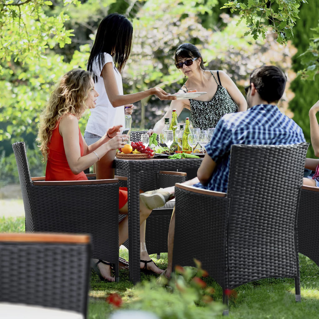 9 Pieces PE Rattan Wicker Patio Dining Set with Cushions A575618