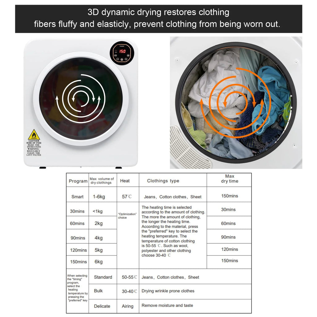 13.2Ibs Compact Electric Laundry Dryer with Stainless Steel Tub L50239