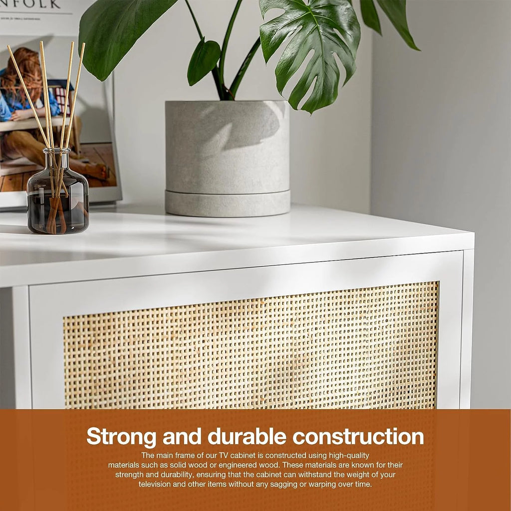 White Rattan TV Stand for 65 Inch TV T80053