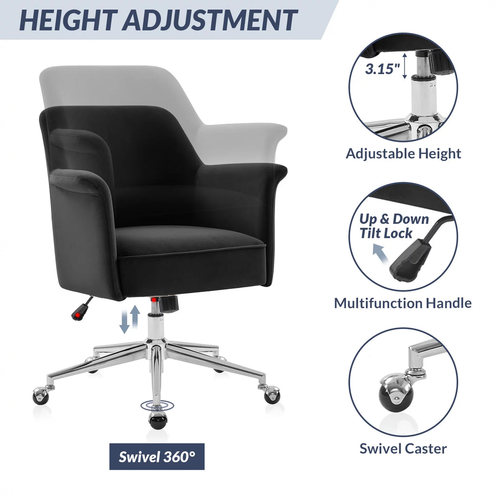 Black Velvet Upholstered Desk Chair F94830