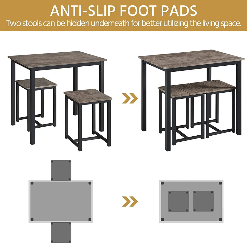 3 Piece Drift Brown Dining Table Set with 2 Stools I2229