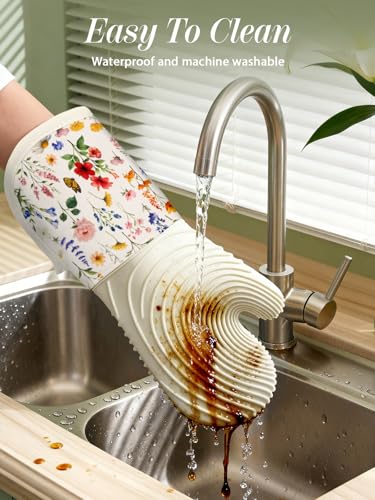 Long Silicone Oven Mitts 2 Pcs Cotton Oven Gloves G146309