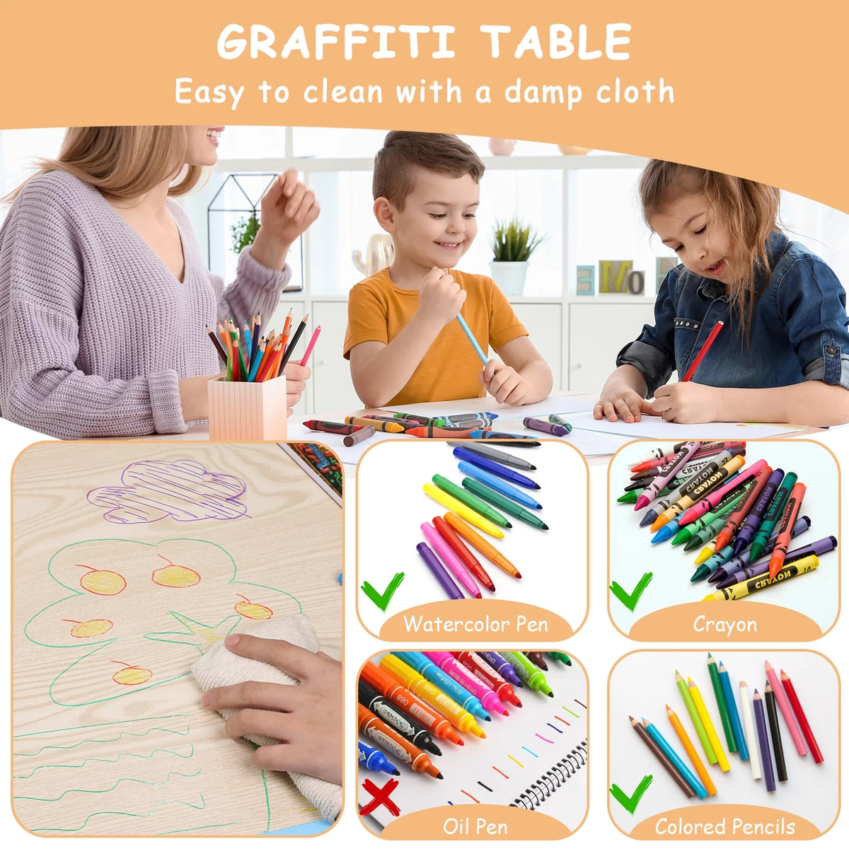 Kids Activity Table and 4 Chairs Set Height Adjustable M217