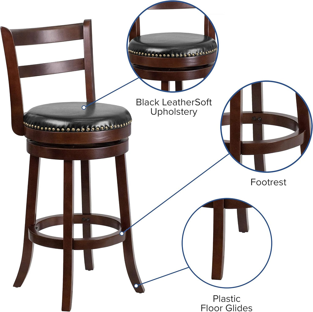 Cappuccino Wood Counter Height Stool with Black Swivel Seat B957835