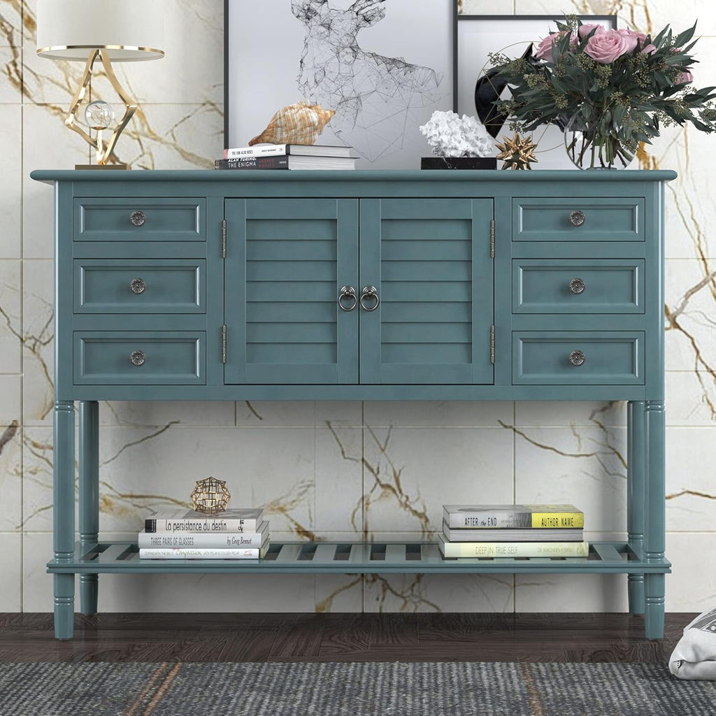 Light Green MDF Sideboard Console Table with 6 Drawers R274