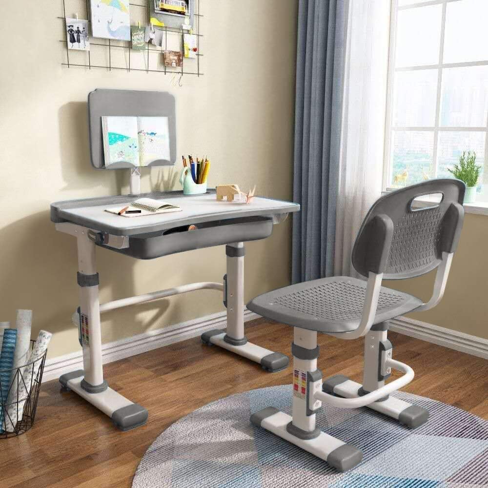 Kids Height Adjustable Desk and Chair Set with Tilt Desktop and Storage Drawer J586608