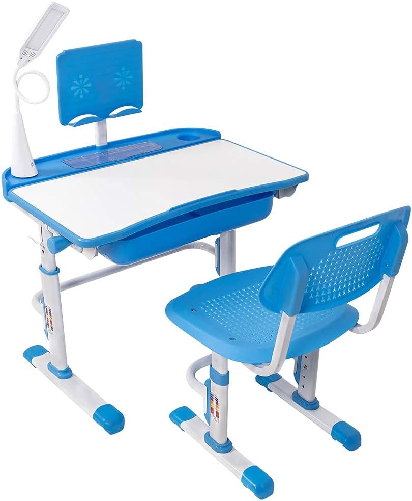 Kids Height Adjustable Desk and Chair Set with Tilt Desktop and Storage Drawer J586608