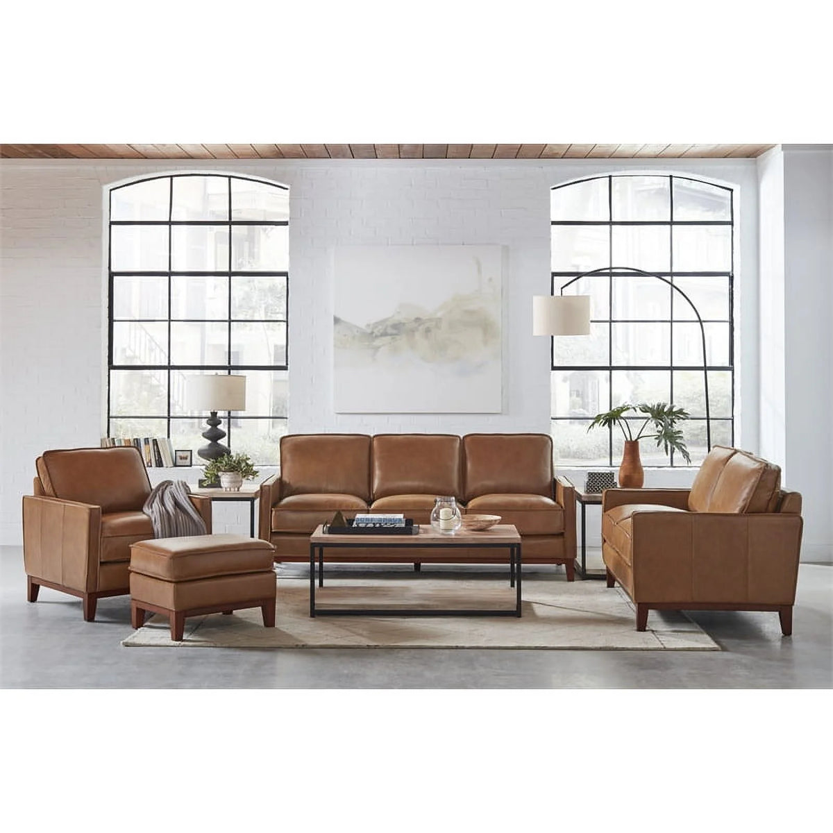 Camel Brown Leather Loveseat F893