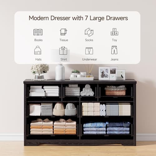 Black 7 Drawer Wood Dresser with Metal Handles J3337