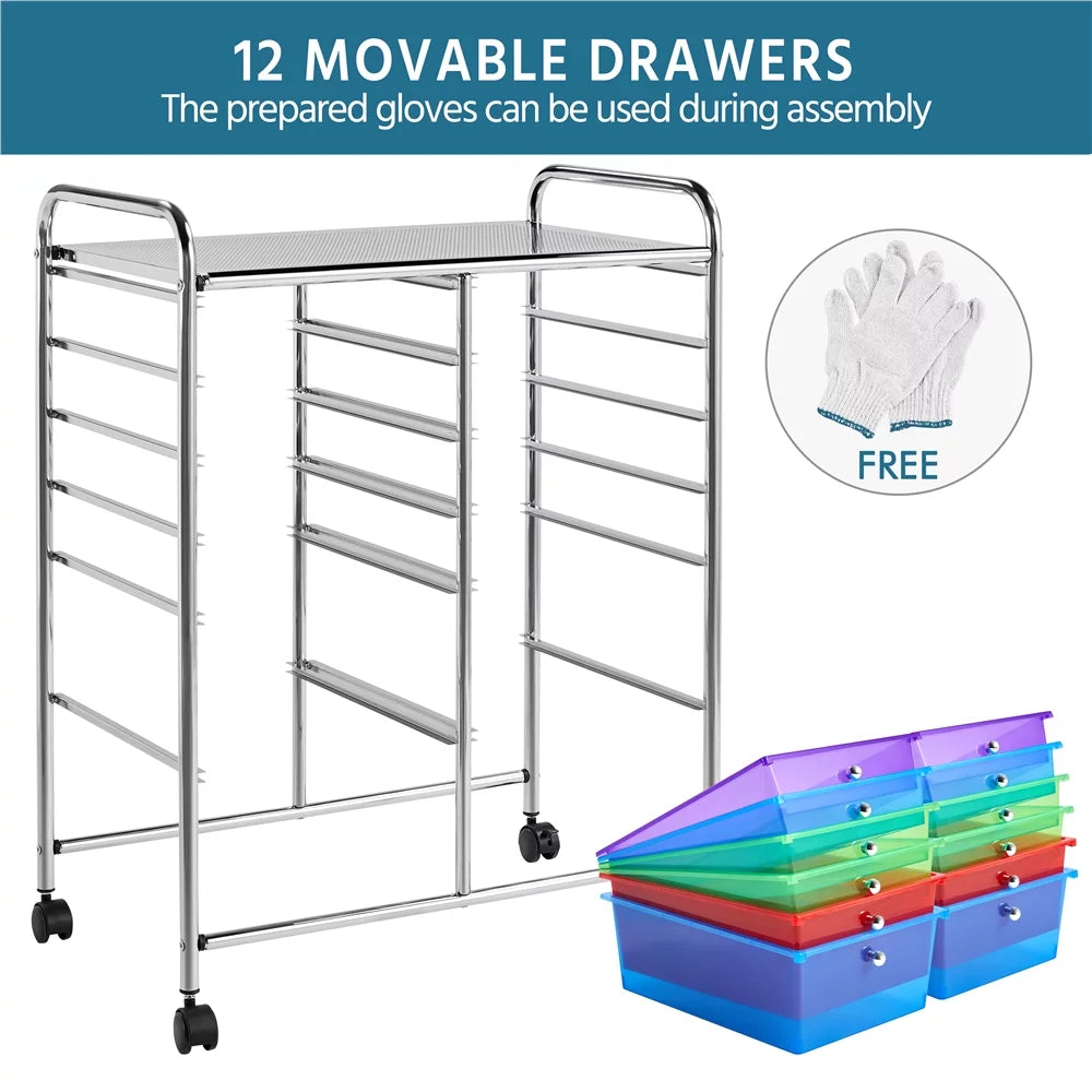12 Drawer Rolling Storage Cart, Black X740843