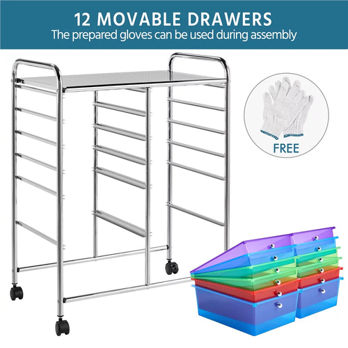 12 Drawer Rolling Storage Cart, Black X740843