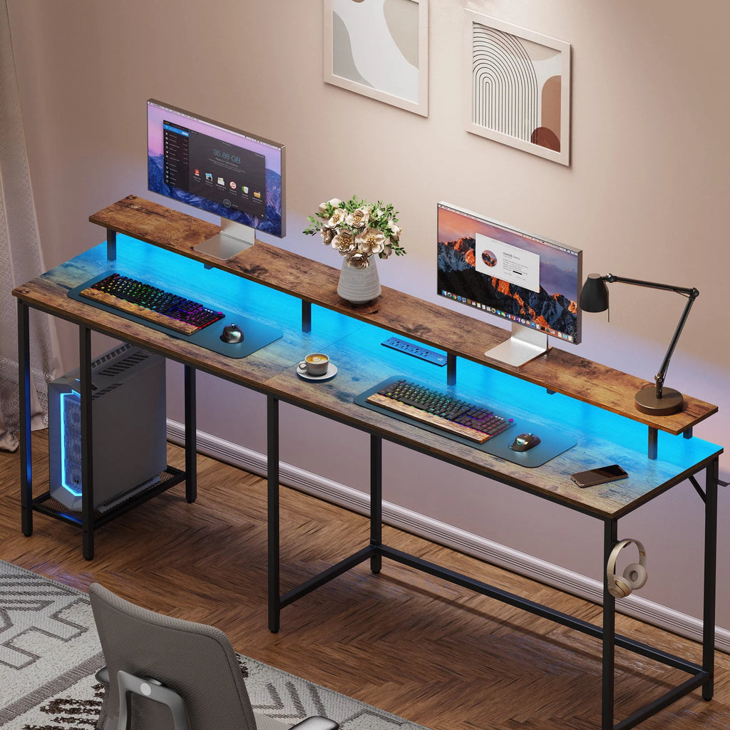 Black L Shaped Desk with Outlets USB Ports and Storage Shelves Y24022