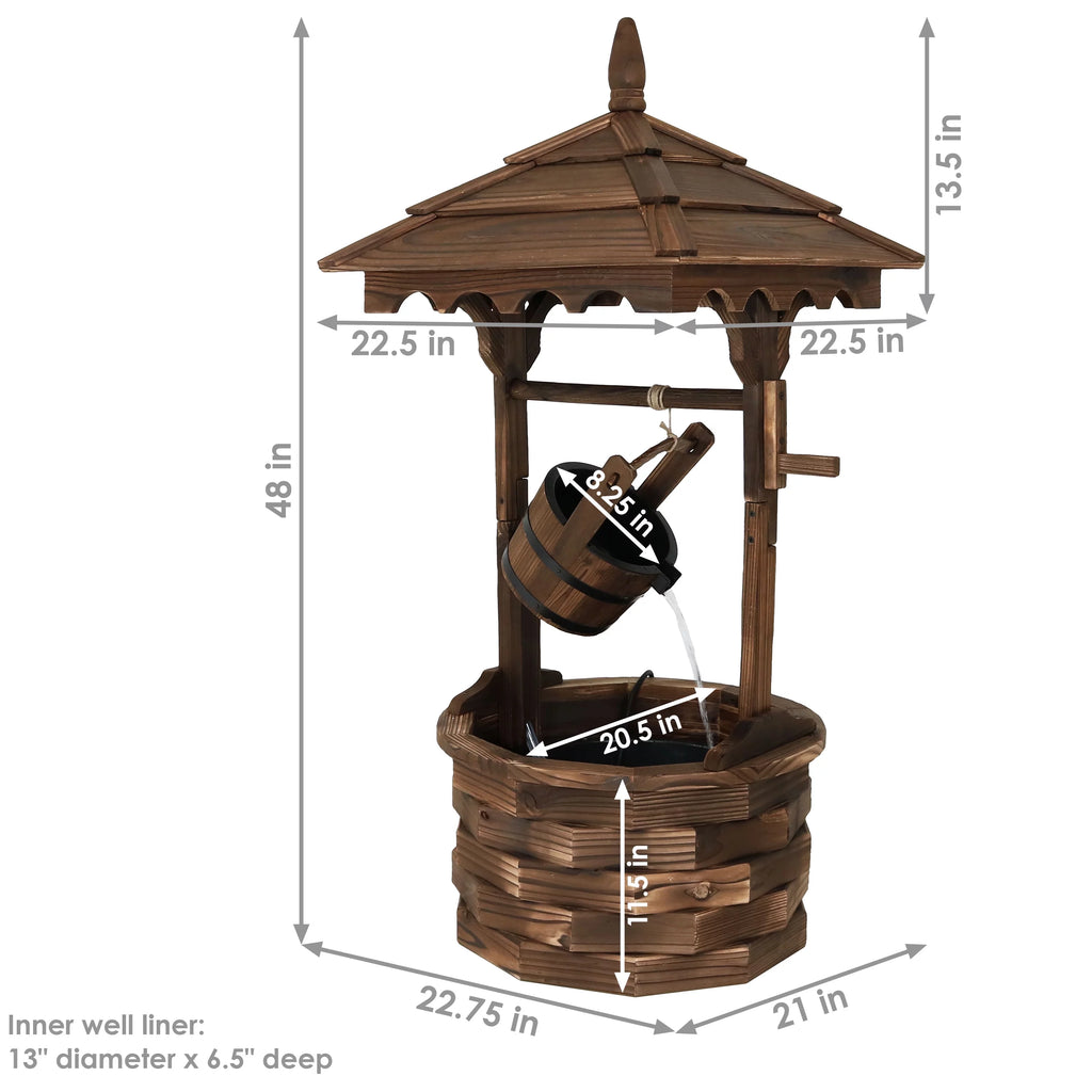 Wood Wishing Well Fountain with Liner 48" H B7984