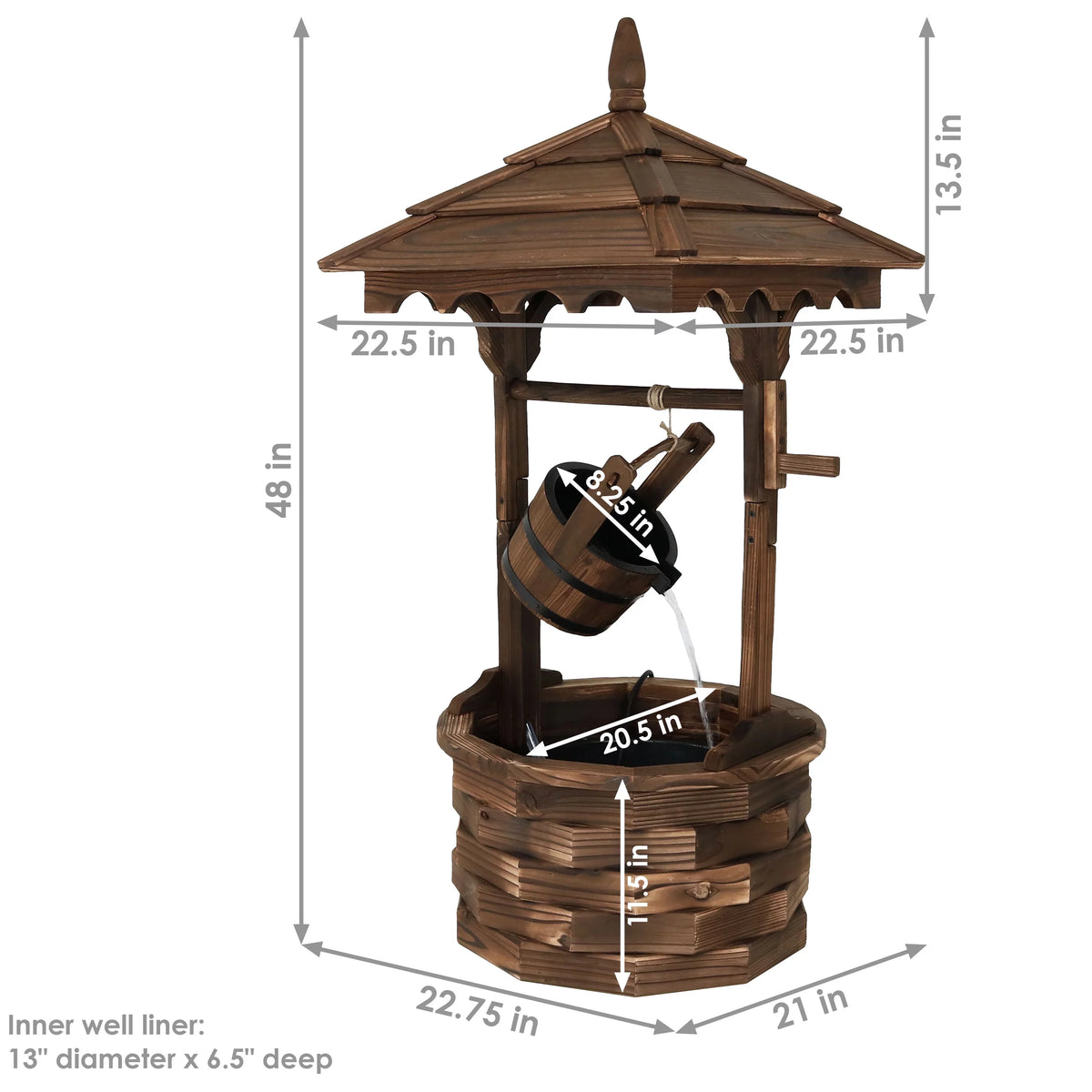 Wood Wishing Well Fountain with Liner 48" H B7984