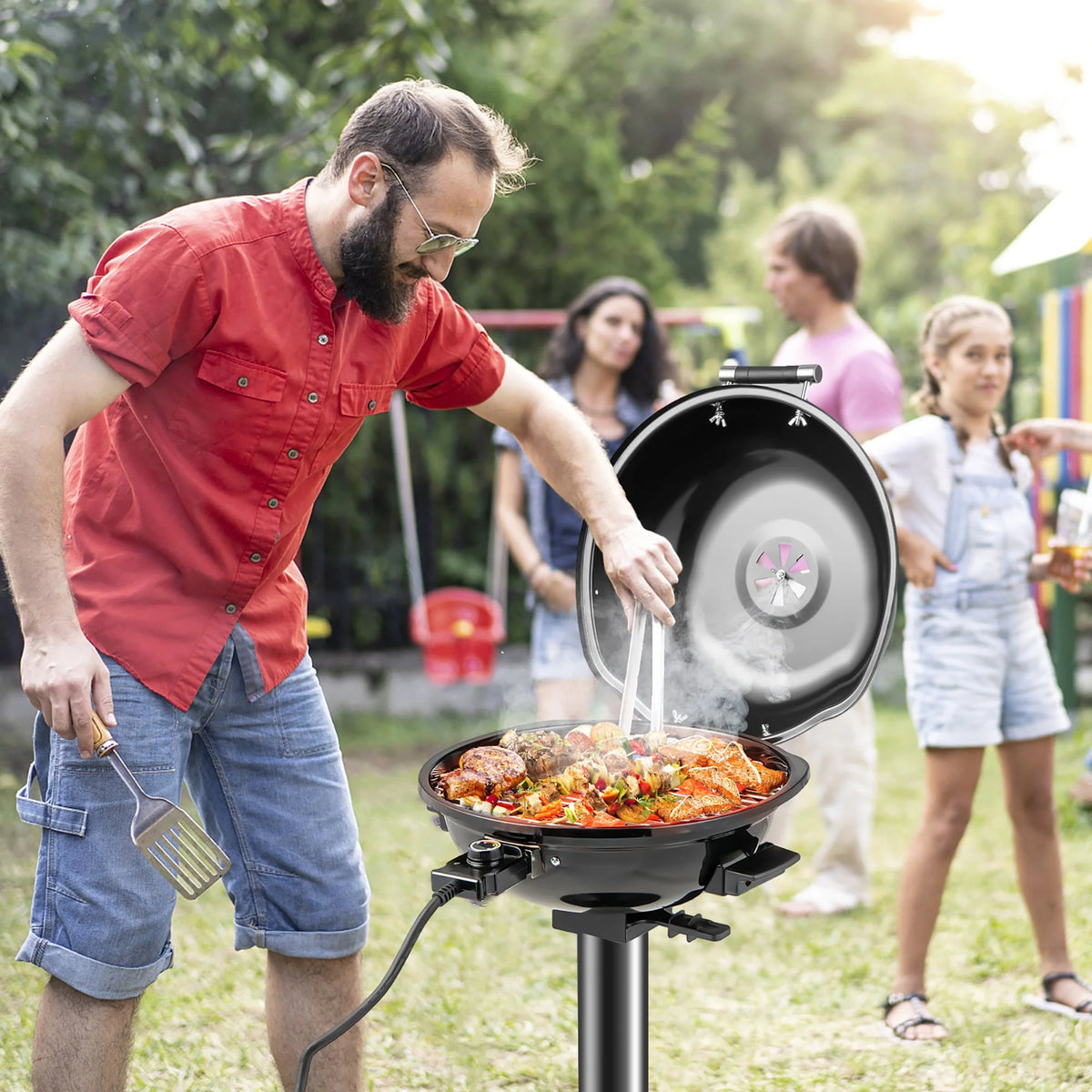 Portable 1600W Electric BBQ Grill with Temperature Control Black N7468