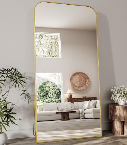 56"x21" Gold Domed Top Floor Mirror with Stand Z401
