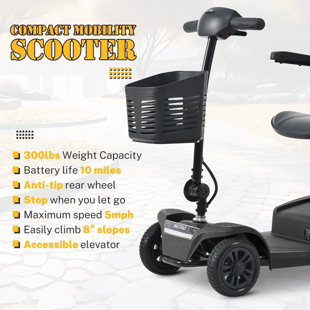 Heavy Duty 4-Wheel Mobility Scooter with Front & Rear Light, Black H948