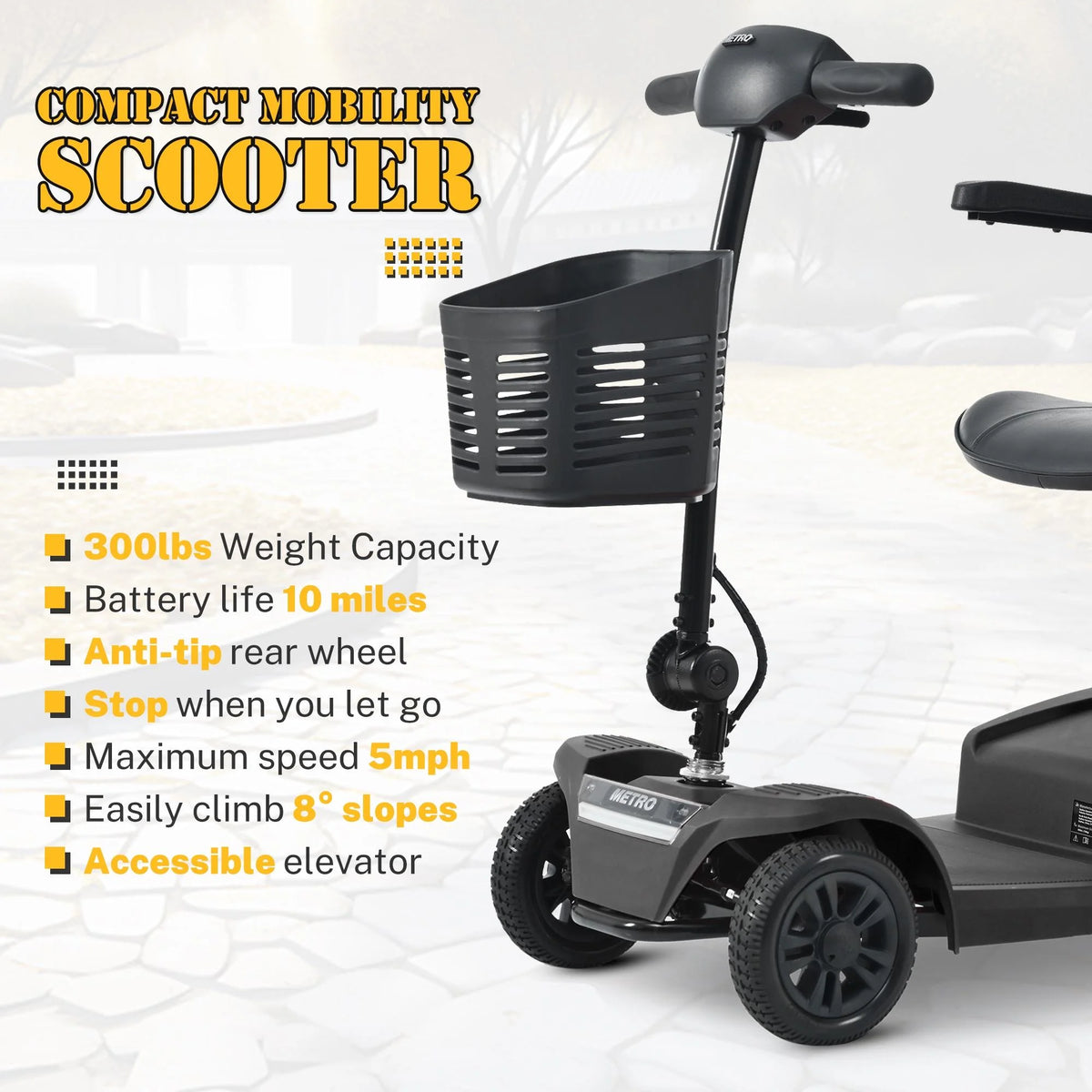 Heavy Duty 4-Wheel Mobility Scooter with Front & Rear Light, Black H948