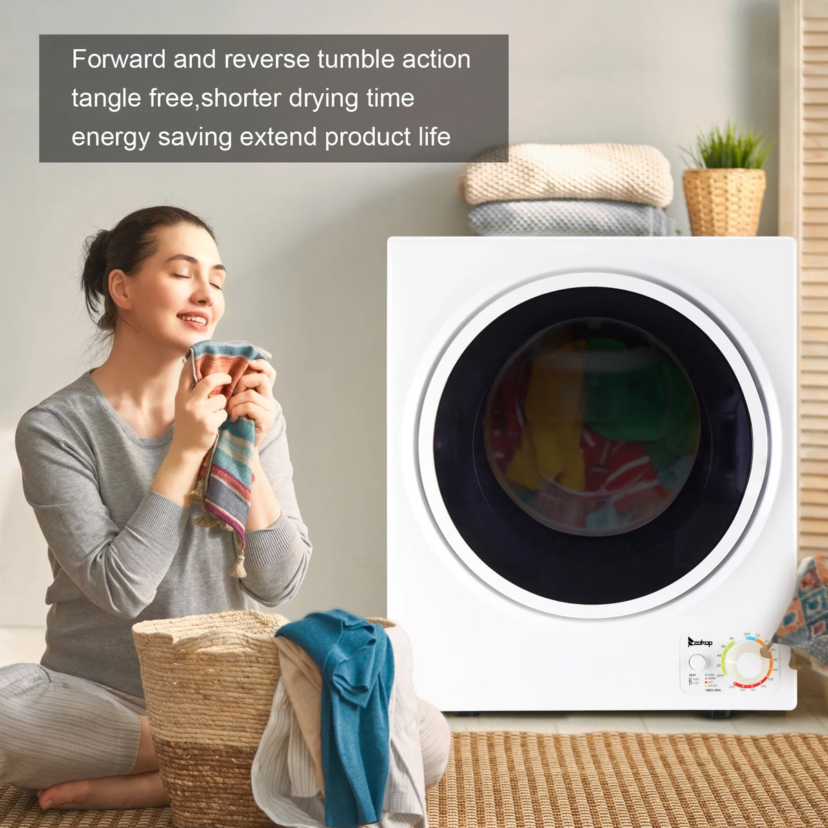 850W 1.6cu ft Front Load Electric Clothes Dryer with Stainless Steel Tub M577