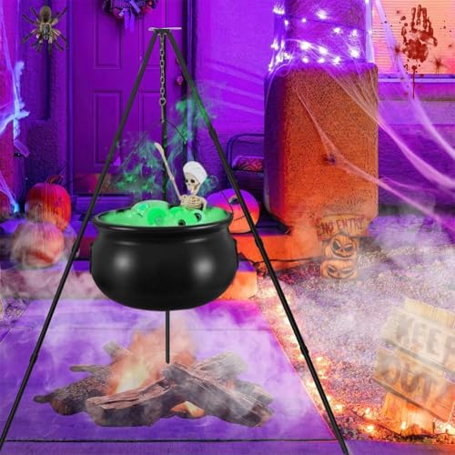 Large Witch Cauldron with Tripod Stand and Eyeballs Lights S976580