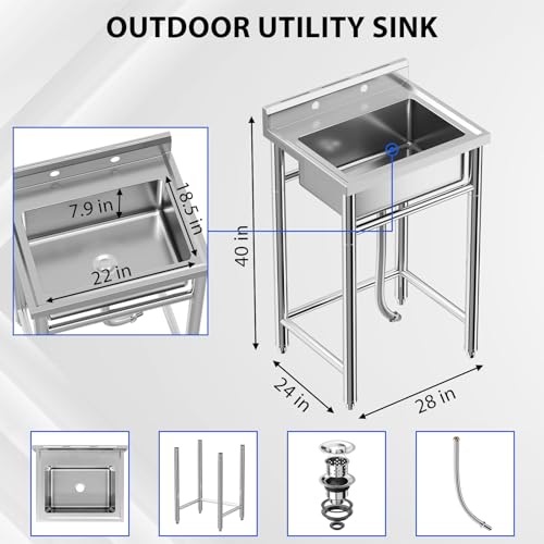 Stainless Steel Single Bowl Utility Sink with Pull-Out Faucet X73288