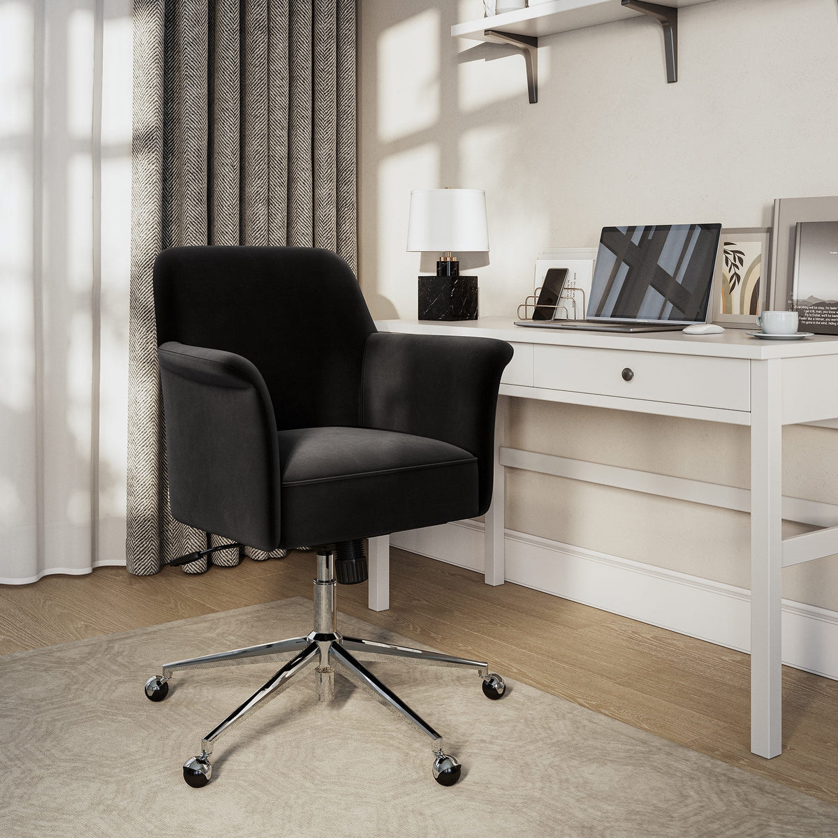 Black Velvet Upholstered Desk Chair F94830