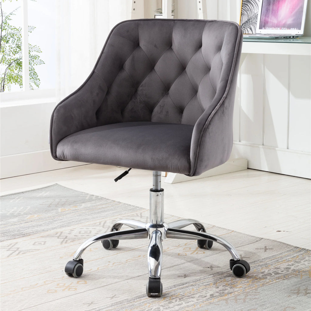 Dark Gray Velvet Swivel Accent Chair with Wheels Q506844