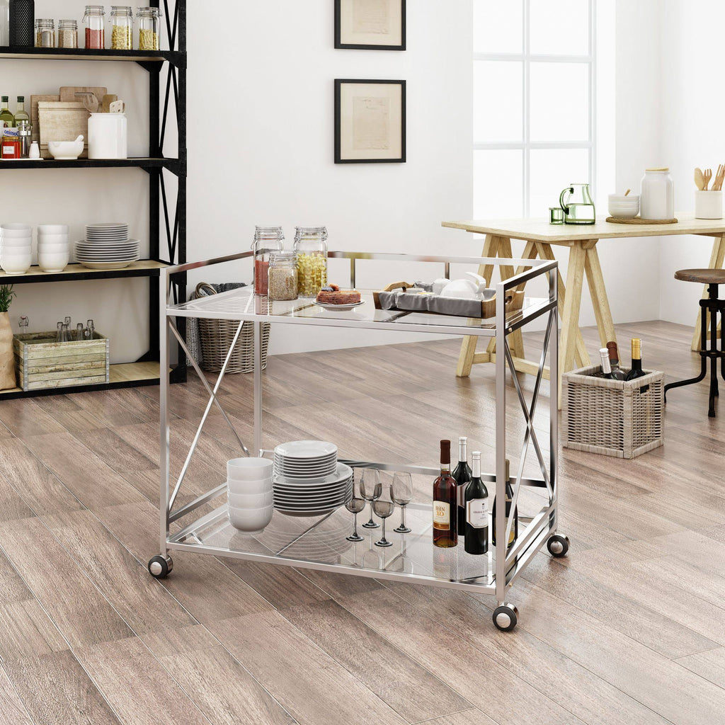 Silver and Clear Contemporary Indoor Bar Cart A192029