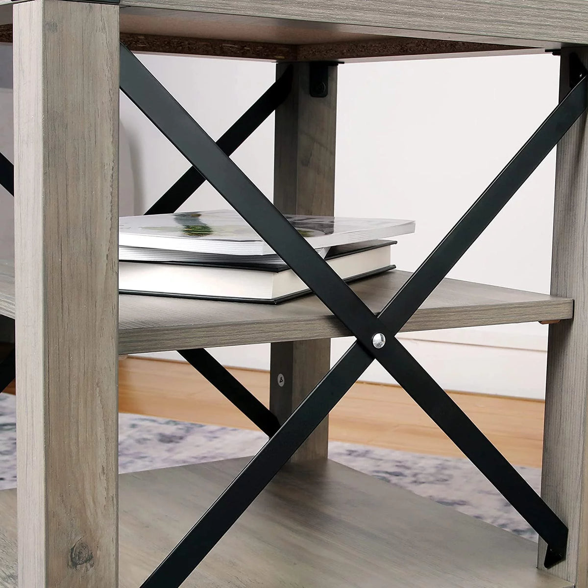 Set of 2 Rustic End Table with Storage Shelf E563512