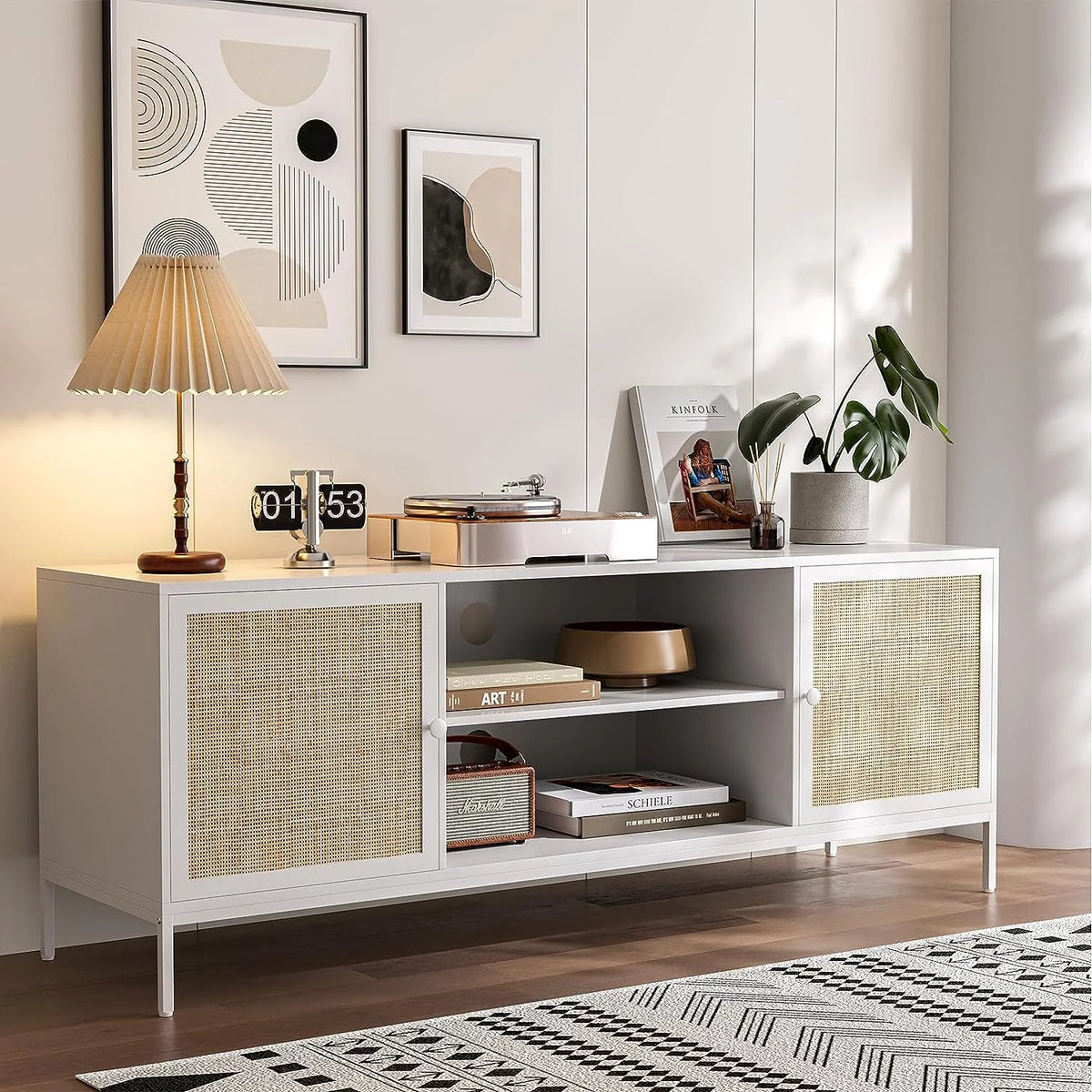 White Rattan TV Stand for 65 Inch TV T80053