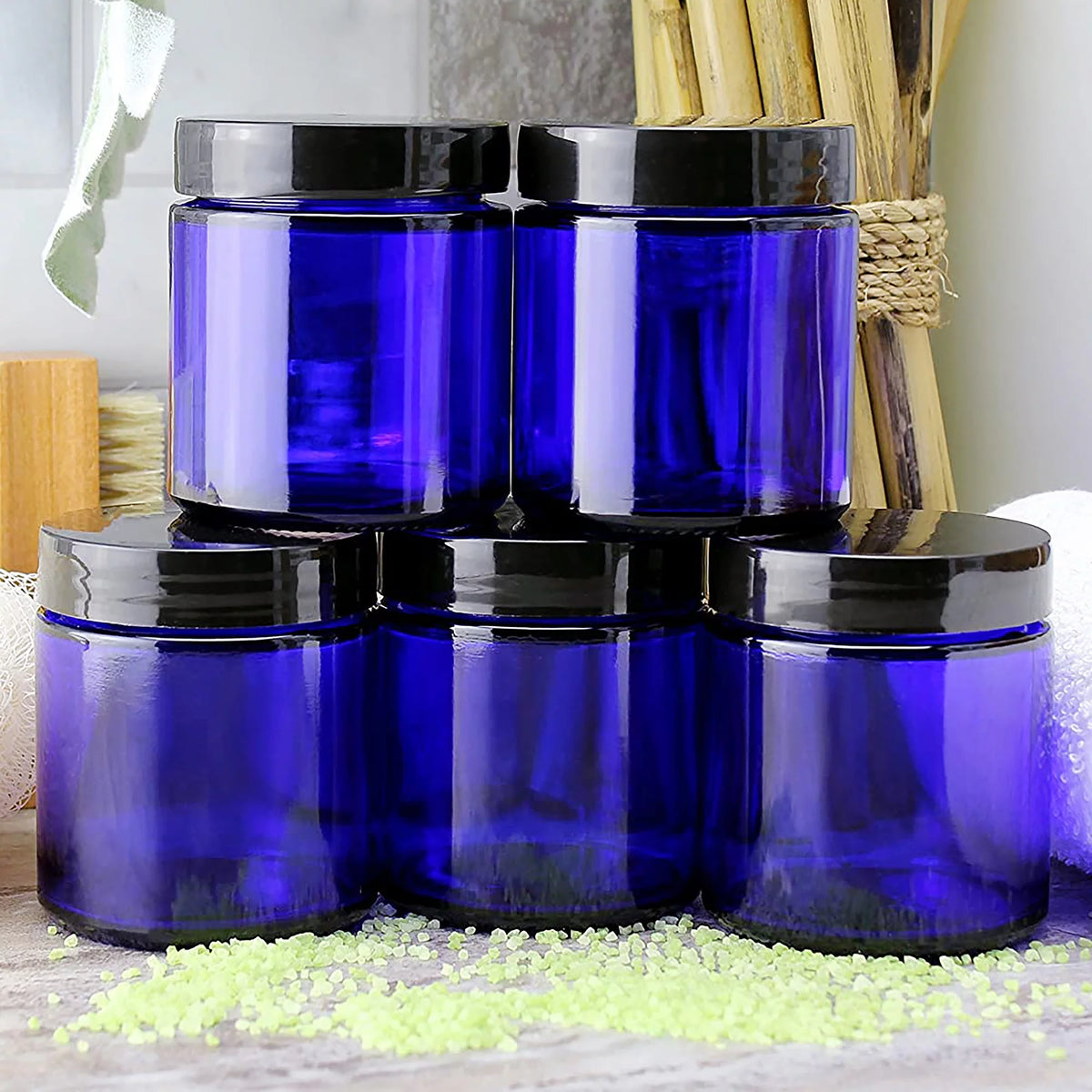 Cobalt Blue Glass Cosmetic Jars 12-Pack F198694