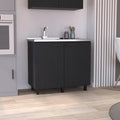 Black 2 Door Utility Base Cabinet with Stainless Steel Countertop T285743