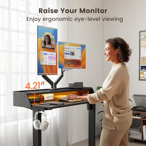 White Electric Height Adjustable Standing Desk with Storage Shelves O40135