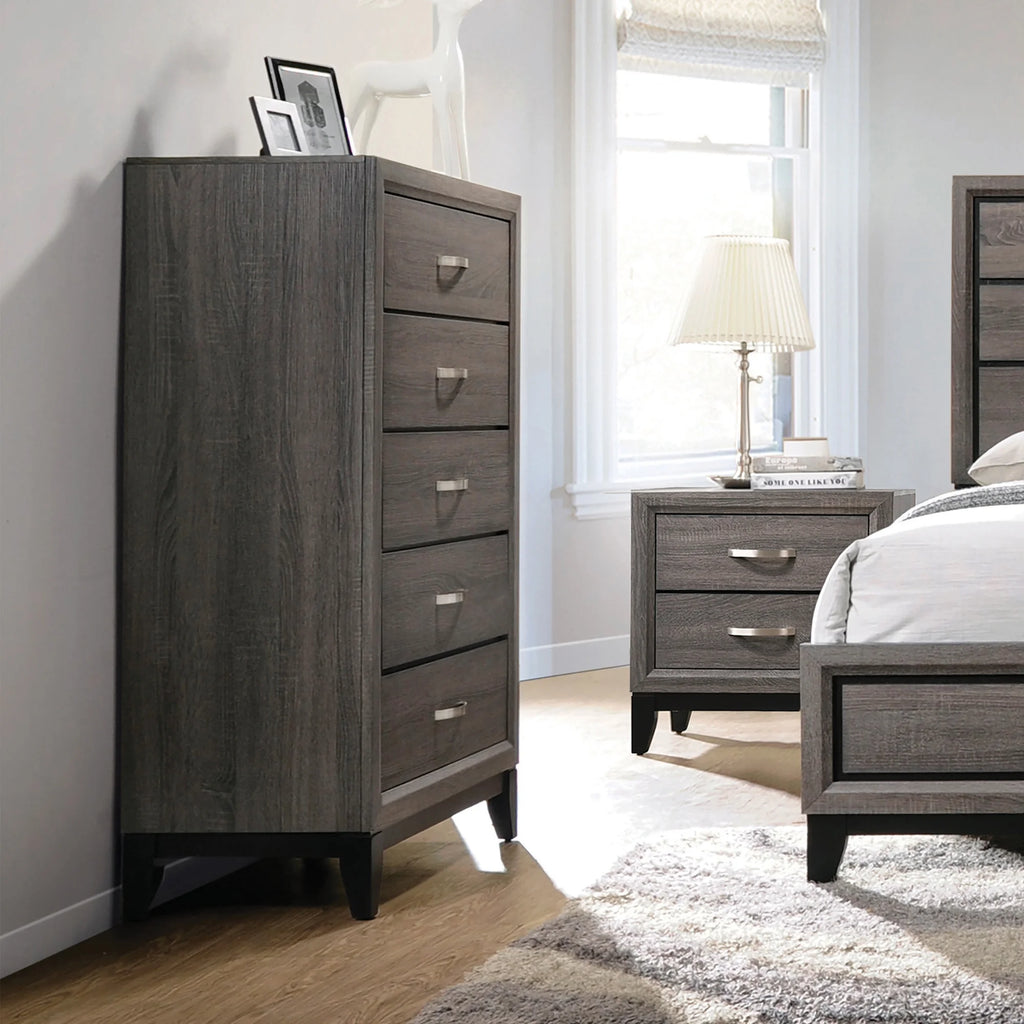 5 Drawer Chest Grey Oak and Black U533