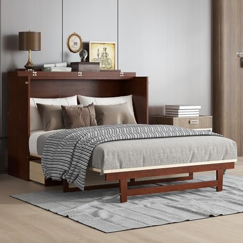 Queen Size Walnut Murphy Bed with Drawers L320