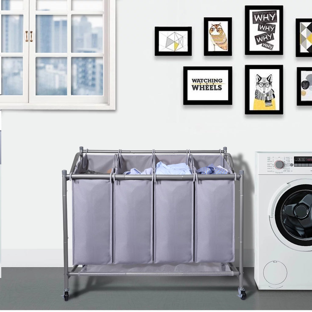 Rolling 4-Bag Laundry Sorter Cart with Wheels R26989