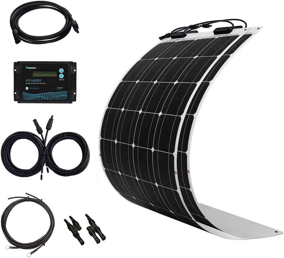 200 Watt 12 Volt Flexible Monocrystalline Solar Panel Kit with 20A PWM Controller E39236