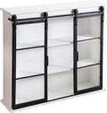 Rustic Brown Wooden Wall Cabinet with Two Sliding Glass Doors U3594
