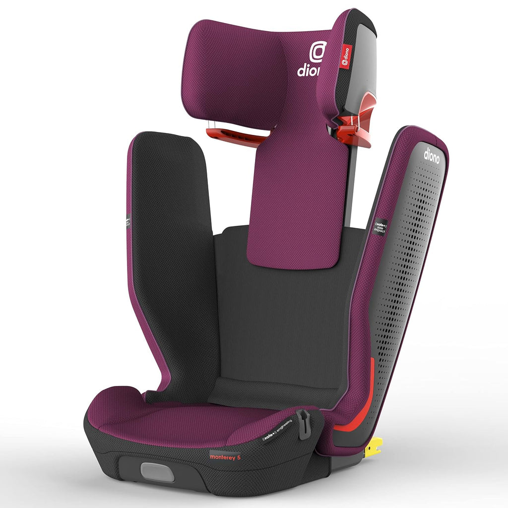 High Back Booster Car Seat with Expandable Height and Width, Compact Fold, Purple Plum J72000