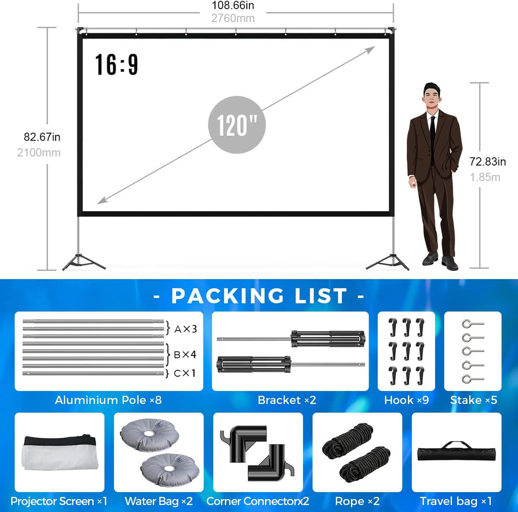 120 inch Portable Projector Screen with Stand and Carry Bag P675539